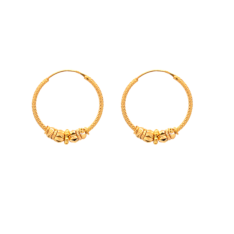 Fashionable Hoop Earrings 22K Gold -Diameter 24 mm
